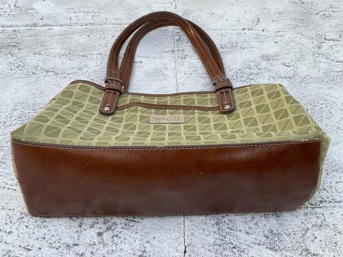 Nine & Company Women Bag Green Convas Brown Leather Hand Bag - Picture 4 of 12