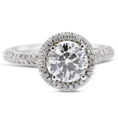 2.21 CT G SI2 Round Earth Mined Certified Diamonds 18K Gold Halo Sidestone Ring
