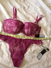 Masquerade Antoinette bra set Pink lace Padded size 36 D Thong 14/16