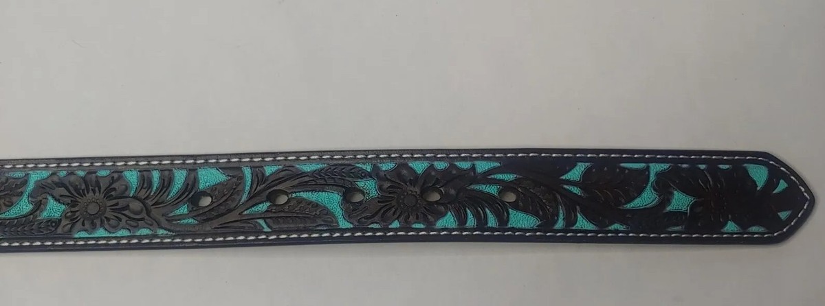 Ariat Belt Women Size 26 Western Tooled Recycled Brown Blue  display picture 1