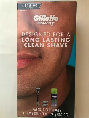 Gillette  Mach3 Men's Gift Pack Set - Razor Handle + 3 Blade Refills + Shave Gel