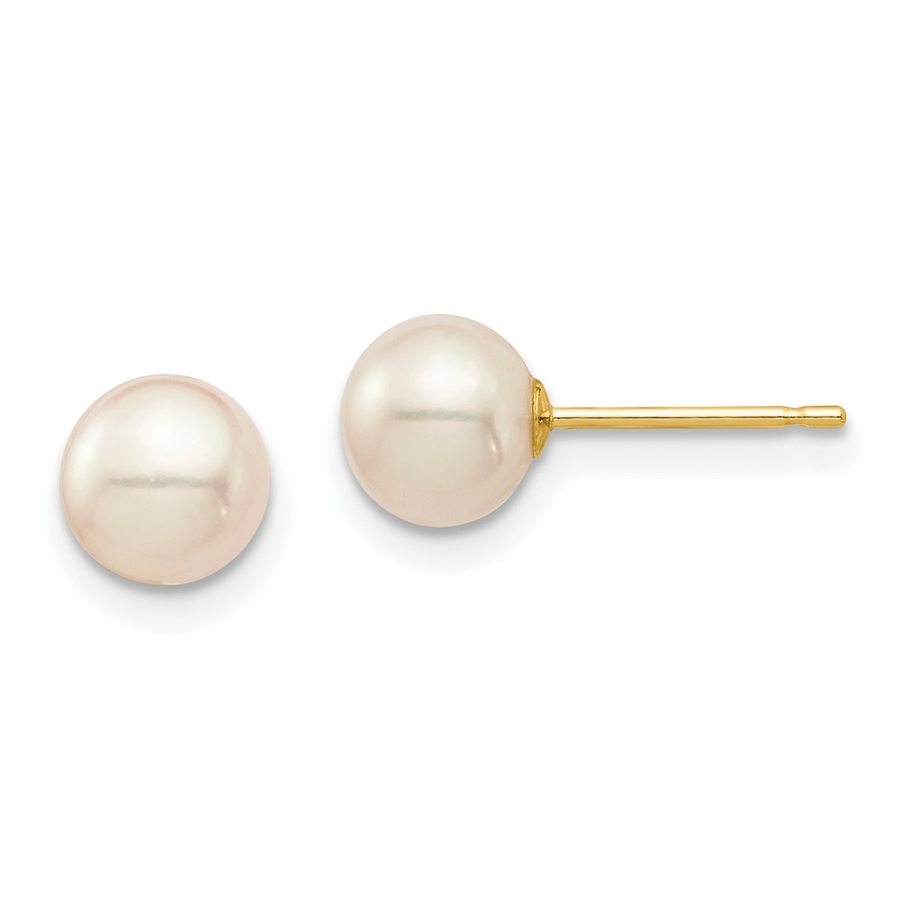 Детские серьги Madi K Kids 14K 6-7 мм с белым круглым пресноводным жемчугом-гвоздиком 13690₽