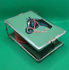 Vintage Folding Shaving Mirror Portable Travel Vanity Painted Horse 4" X 6" (S6)