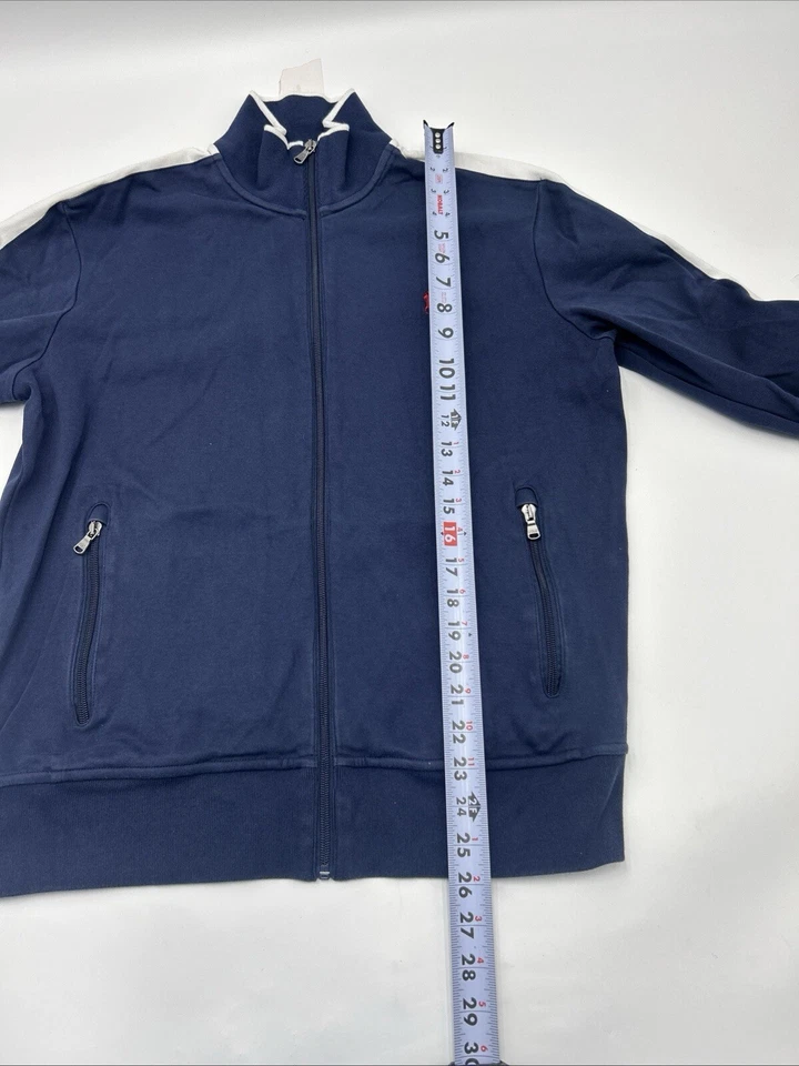 Ralph Lauren 男式海军蓝校服运动夹克中号白色条纹全拉链 — 第 4/4 张图片