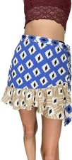 Zara Womens The Astrid Geometric Blue Faux Wrap Mini Skirt Sarong 3427/707/800