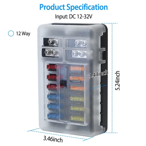 12-Way Blade Fuse Box Block Holder LED Indicator 12V 32V Car Marine Waterproof - Picture 10 of 18