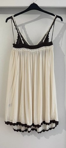 ZARA ECRU BROWN THIN STRAPS CONTRAST CROCHET MINI KNIT DRESS SIZE L BNWT - Picture 7 of 11