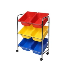 Seville Classics 6-Bin Organizer Cart, Multi-Color, 13.8” D x 24.8” W x 35” H