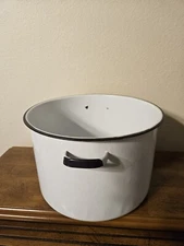 Enamelware Large Black And White Stock/Soup Pot W/2 Handles..11" X 7" NO LID