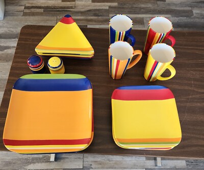 CELEBRATE with SONOMA Colorfest COLORFUL Dish Set for 4 Rainbow 18 ...