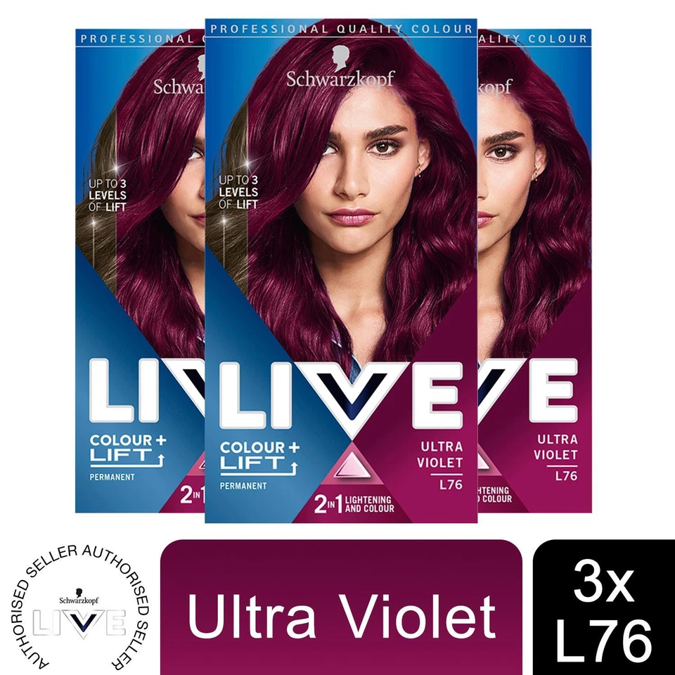 3pk Schwarzkopf Live Intense Colour Permanent or Semi-Permanent Hair Dye