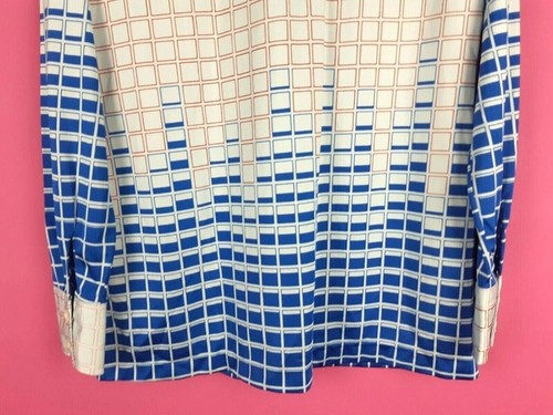 Vintage 70s 80s blue white geometric womens retro mod blouse shirt top XS S 6 8 - Picture 7 of 7