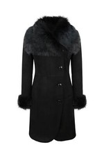Ladies Real Sheepskin Jacket Suede Button Slim Fit 3/4 Long Trench Coat Designer