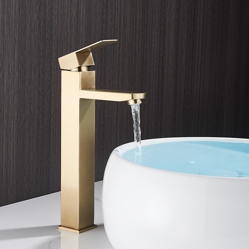 Brushed Gold Basin Mixer Tap Mono Tall Bathroom Cloakroom Sink Tap Fixings Hoses - Picture 4 of 8