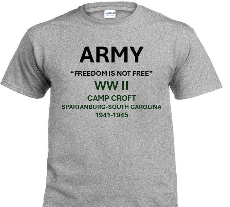 CAMP CROFT* SPARTANBURG-SC*1941-1945*WW II*PT SHIRT. OFFICIALLY LICENSED