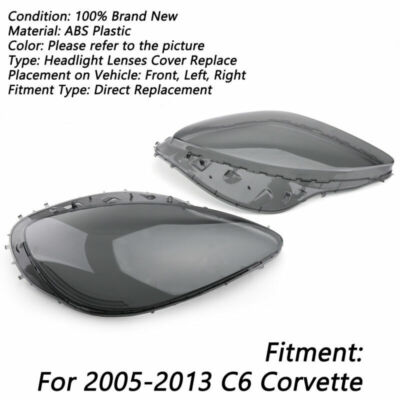 Headlight Replacement Lens Driver Passenger L+R PAIR Fit 2005-2013 C6 Corvette