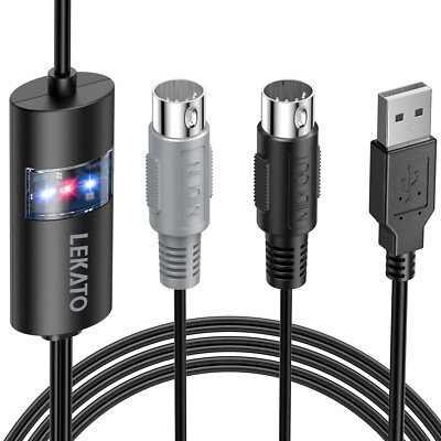 LEKATO USB MIDI Interface Adapter Low Latency 6.5FT MIDI Cable for PC Recording
