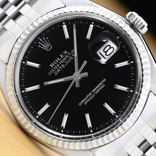 Rolex Herren Datejust Schwarz 18K Weiss Gold Edelstahl Jubiläum Uhr