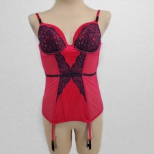 Adore Me Hot Pink Purple Lace Padded Bustier Bra Garter Lingerie Sz. M NWT