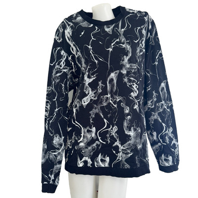 ED HARDY Black White SMOKE PRINT Flame All Over Graphic Print Sweatshirt L