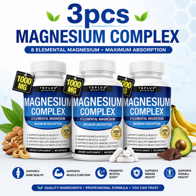 3Pack Toplux Nutrition Magnesium Complex 1000mg Supports 8 Elemental Magnesium