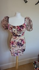 Floral fitted mini dress, milkmaid style with puffy sleeves, size 6