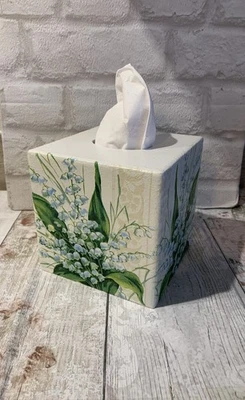 Lilly of the valley style tissue Box wooden handmade decoupaged - Image 1 of 4