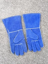 Leather Welding Gloves Blue Suede Heat Resistant Work Large BBQ Heavy Duty