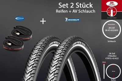 2 Stück Michelin Reifen 28x1.6 SET 42-622 Schlauch Schwalbe AV Autoventil