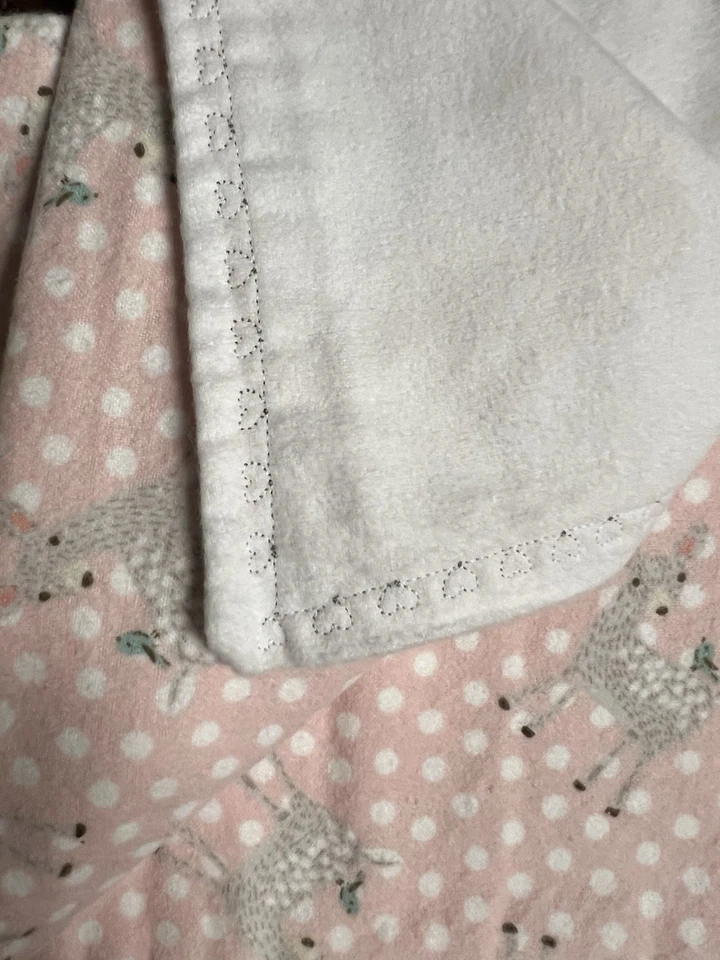 BABY GIRL GIFT WARM BLANKET~ PINK POLKA DOTS BABY DEER  41" X 33" NEW - Image 3 of 4