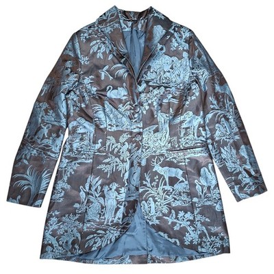 Vintage Toile de Jouy Brocade Blazer Jacket Blue Grey Baroque Cottagecore S/M