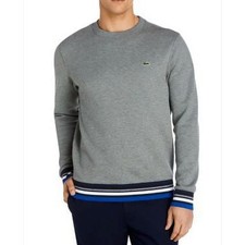 EUC Lacoste Crewneck Striped Hem Cotton Sweater Gray Navy White Blue Sz 3XL