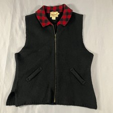 Woolrich Wool Vest Women  s Large Black Buffalo Plaid Collar Vintage Outdoor