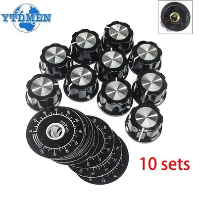 10PCS Potentiometer Rotary Knob 6mm Insert Shaft 40mm 0-100 Dial Face Plate US