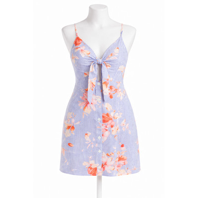 Floral Striped Tie Front Button Midi Sundress Spaghetti Strap Boho Summer Small