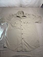 LL Bean Safari Shirt Mens Medium Tan Military Short Sleeve Button Down