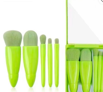 5Pcs Portable Makeup Brushes Set with Mirror Box Mini Cosmetic Travel Brushes