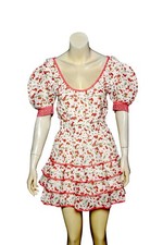 LoveShackFancy Safiya Dress S 4 Women Cherry Print Puff Sleeve Short NEW 46041