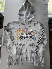 Super Mario Bros. Black and Gray Graphic Hoodie Sweatshirt Large