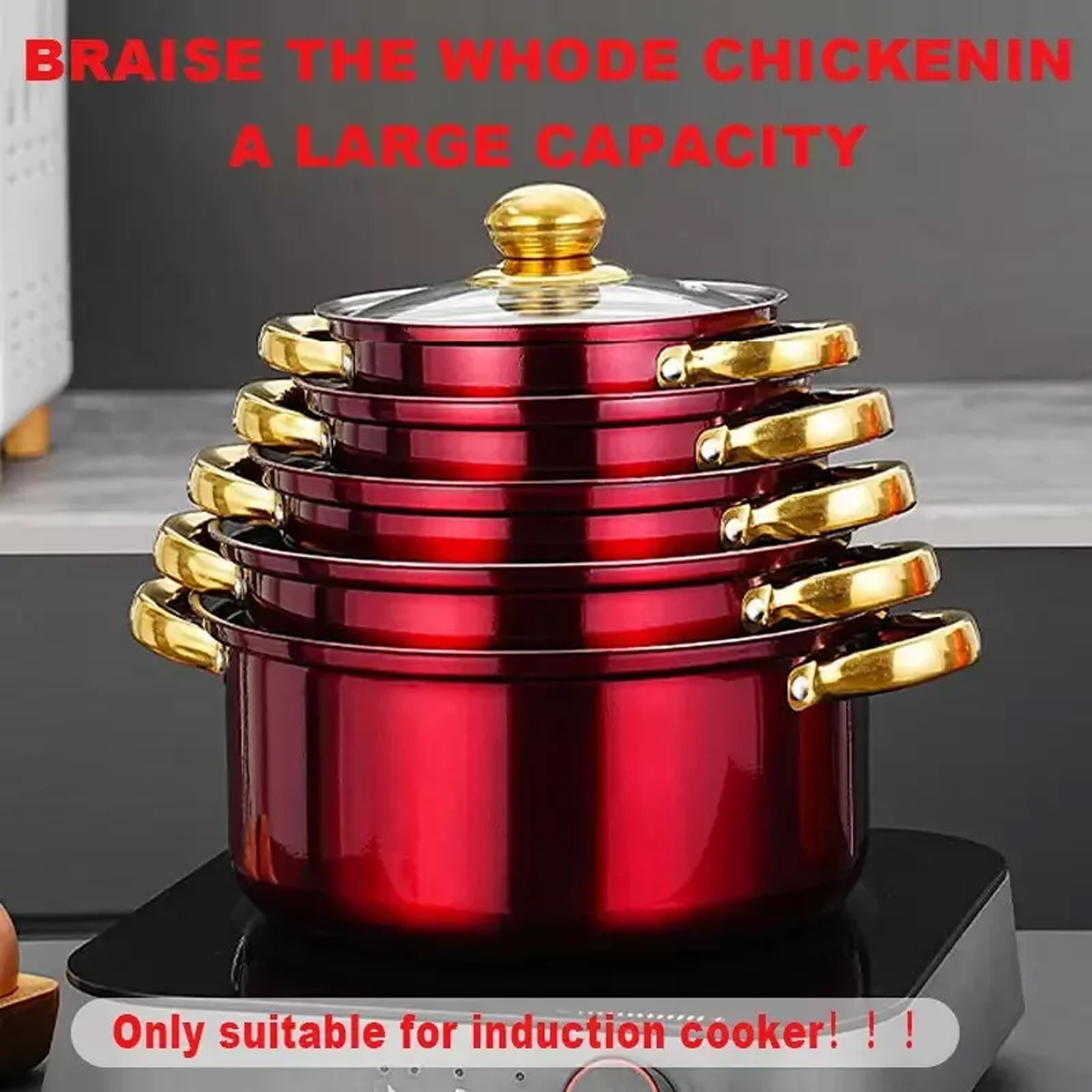 12 Piece Cookware Set Nonstick Pots and Pans Home Kitchen Cooking Non Stick, Red