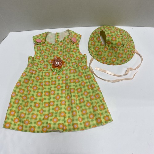 Dog Floral Dress With Bonnet  Size Small Green W/Orange Flowers 
