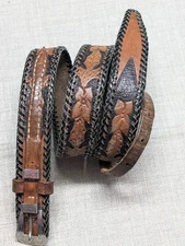 vintage TOOLED buckle belt WESTERN handcrafted 28 cowhide leather RANGER floral