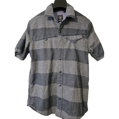 Volcom Mens Small Slim Fit Snap Front Cotton Striped Casual Western Shirt