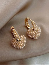 Faux Pearl Decor Heart Drop Earrings Cute Luxurious Design Earrings