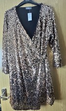 Nutmeg Brand New With Tags Rose Gold Sequin Wrap Party Occasions Wear Dress 18