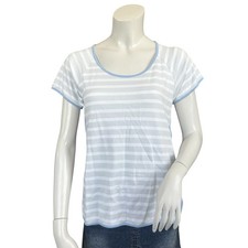 LAKE Pima Cotton Short Sleeve Pajama Top in Seaside Stripe Size Medium