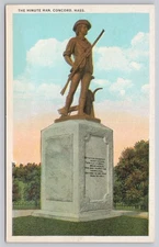 Vintage Minute Man Statue Concord MA White Border Postcard 1915-1930