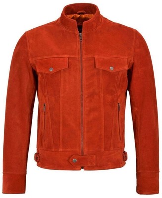 Herren Echt Wildleder Leder Rot Jacke Mode Biker Retro Reißverschluss...