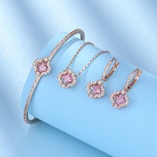 Swarovski Beating Heart Four-Leaf Clover Necklace Earrings Bracelet Set Women's