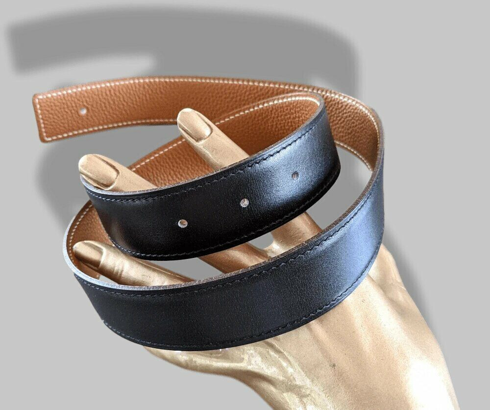 HERMES ブラック ベルト 75 Hermes Belt Clou de Selle Black High Waist Box Leather Gold